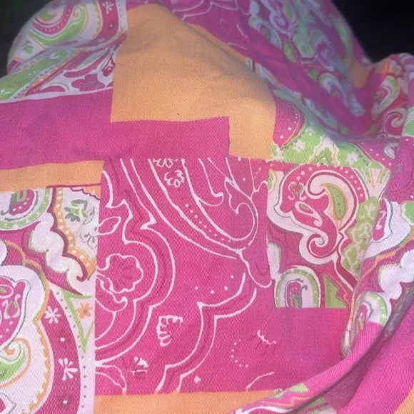 Hawaiian Tropic Vintage 80s Sz 14 Pink Patchwork Ankle Pants - Picture 10 of 10